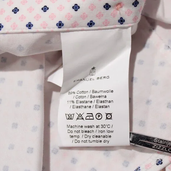 Emanuel Berg NWT Casual Button Down Shirt Size 44 17.5 XL in Pink/White/Blue